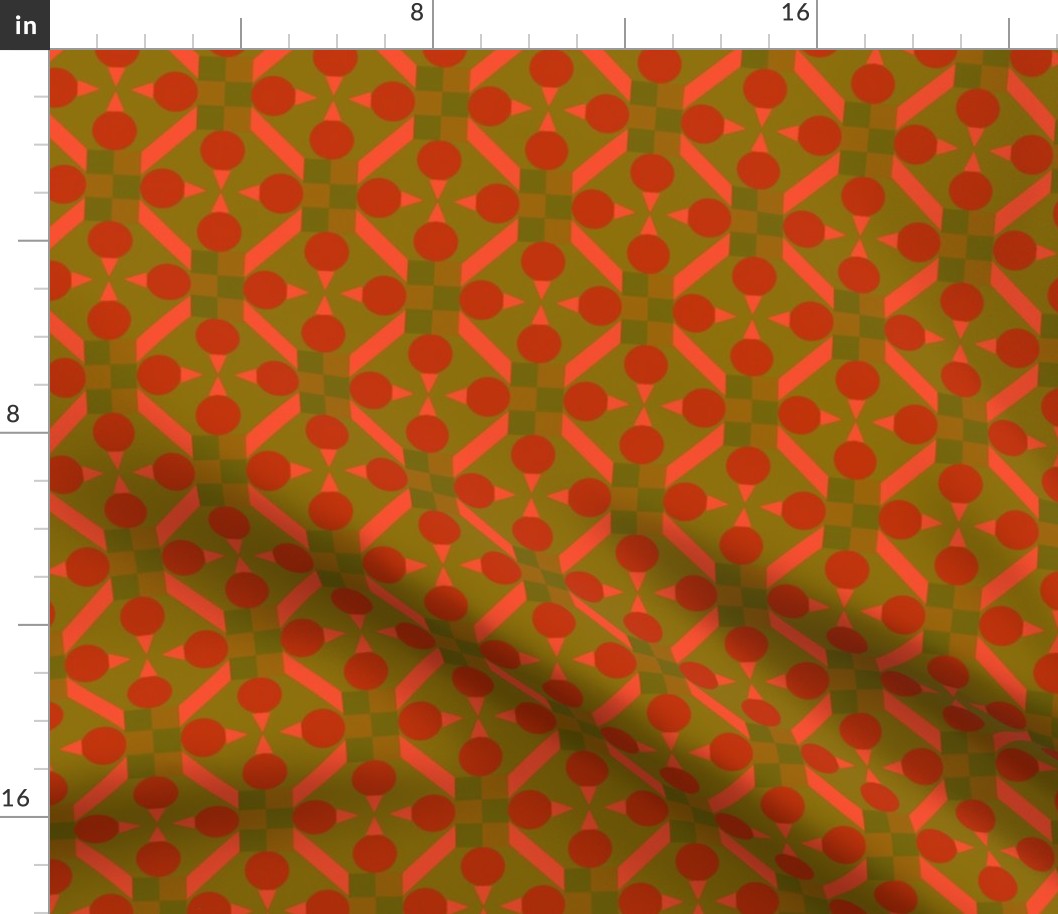 TRV7 - Medium -  Topsy Turvy Geometric Grid in Orange and Olive Green