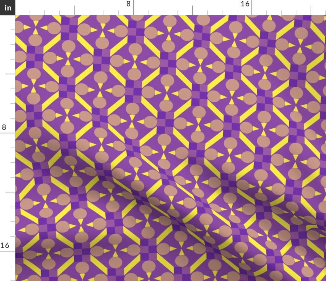 TRV9  - Medium - Topsy Turvy Geometric Grid in Purple and Yellow
