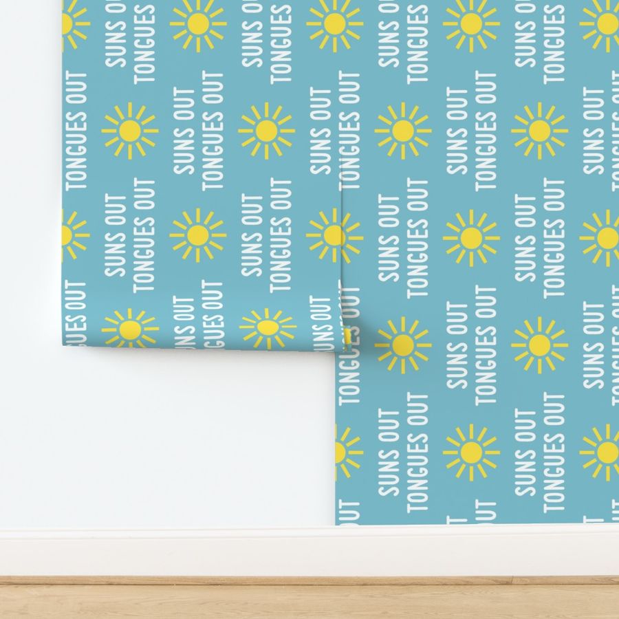 suns out tongues out - fun summer dog fabric - blue - (90)  C22