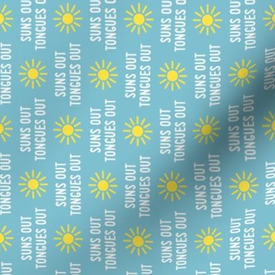 suns out tongues out - fun summer dog fabric - blue - (90)  C22