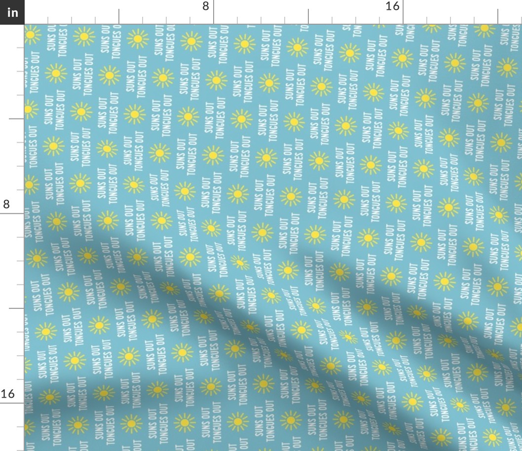 suns out tongues out - fun summer dog fabric - blue - (90)  C22