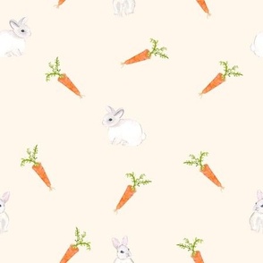 Watercolor rabbits and carrots on blush