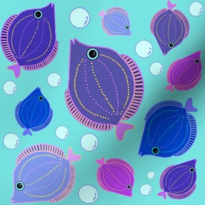 Blue and purple fishies on aqua