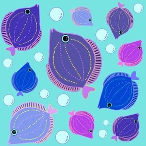 Blue and purple fishies on aqua