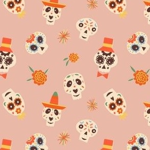 Dia De Los Muertos sugar skulls pink - small scale