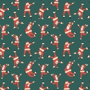 Dancing Santas on green background - small scale
