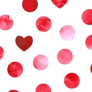 Valentines Day - Valentines Day Fabric - Heart - Hearts - Red Light Pink - Doodle Handdrawn on White Background, Polka Dots - Watercolor