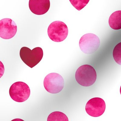 Valentines Day - Valentines Day Fabric - Heart - Hearts - Pink Light Pink Dark Pink - Doodle Handdrawn on White Background, Polka Dots - Watercolor
