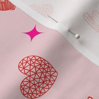 Valentines Day - Valentines Day Fabric - Heart - Hearts - Pink Light Pink Dark Pink - Doodle Handdrawn on Light Pink Background