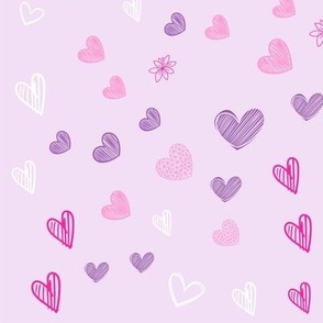 Valentines Day - Valentines Day Fabric - Heart - Hearts - Magenta Pink Watercolor - Doodle Handdrawn on White Background, Polka Dots - Watercolor