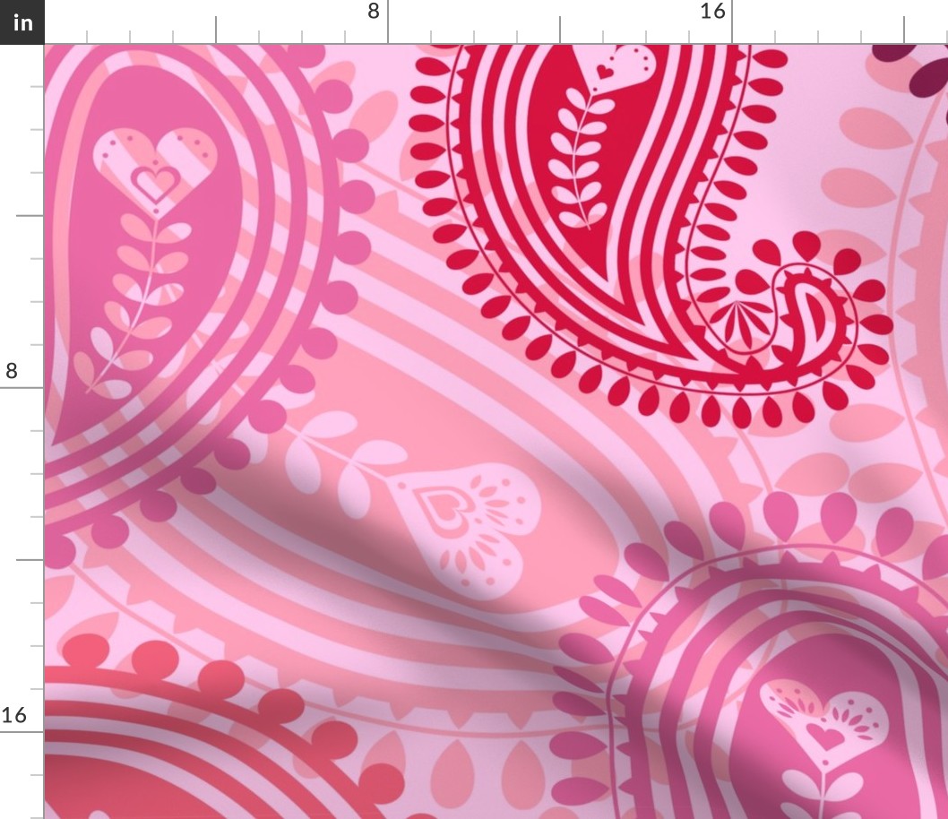 Valentines Day - Valentines Day Fabric - Heart - Hearts - Paisley - Pink - Light Pink - Dark Pink - Red - Country - Chick