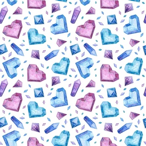 Valentines Day - Valentines Day Fabric - Heart - Hearts - Crystals - Gems - Diamonds - BoHo - Pink - Light Blue - Teal