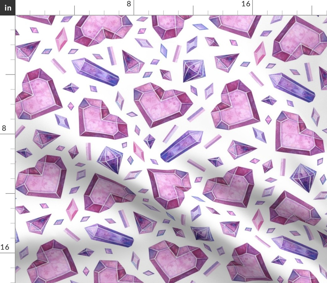 Valentines Day - Valentines Day Fabric - Heart - Hearts - Crystals - Gems - Diamonds - BoHo - Pink - Light Pink - Dark  Pink