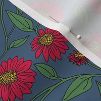 Block Print Coneflowers in Pink on Gray Blue