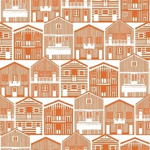 Small scale // Monochromatic Portuguese houses // white background gold drop orange Costa Nova inspired houses