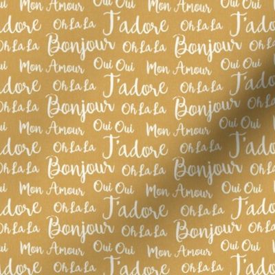 Oh La La Paris - French Text Golden Yellow Ivory Small Scale