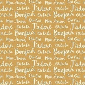 Oh La La Paris - French Text Golden Yellow Ivory Small Scale