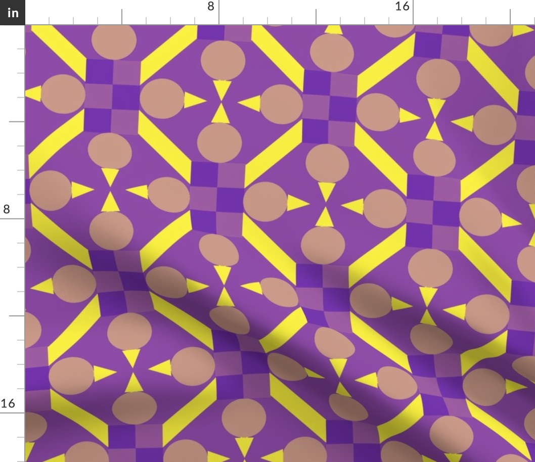 TRV9  - large - Topsy Turvy Geometric Grid in Purple and Yellow