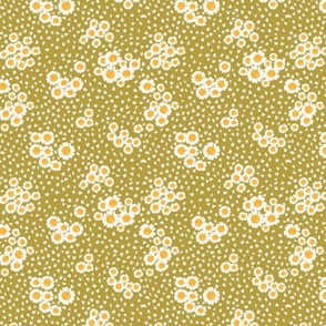 Mazy Daisy Field Floral in Chartreuse Green