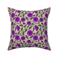 Block Print Purple Coneflower on Beige