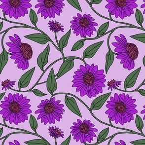 Block Print Purple Coneflower on Purple