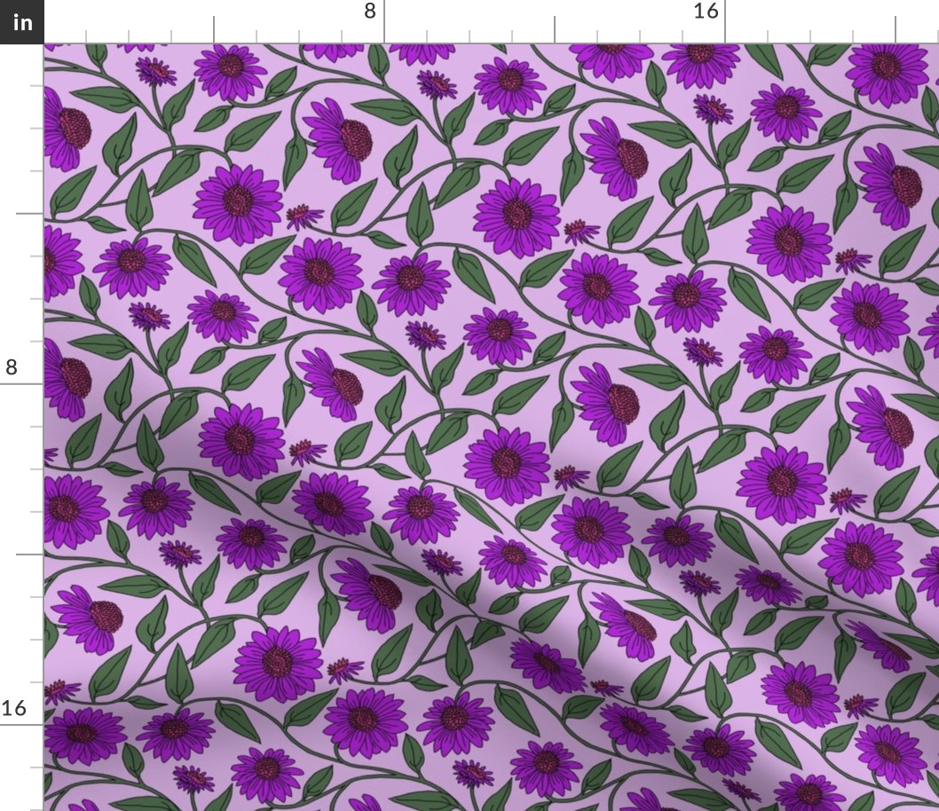 Block Print Purple Coneflower on Purple