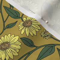 Block Print Yellow Coneflower on Golden Yellow