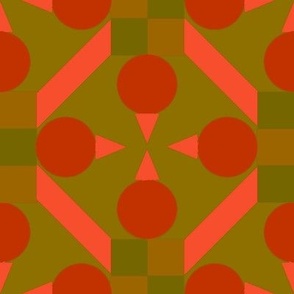 TRV7 - large - Topsy Turvy Geometric Grid in  Orange and Olive Green