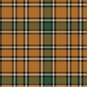 Plaid in camel, dark forest green, black and toffee 6c