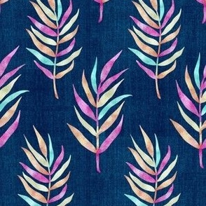 Textured Fruitty Leaves Damask in Navy