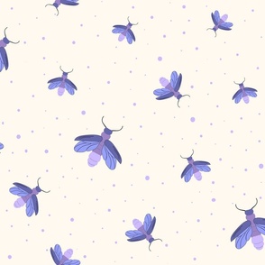 Large // Fireflies - Bioluminescence in Purple, Lavender, White on Off-White 