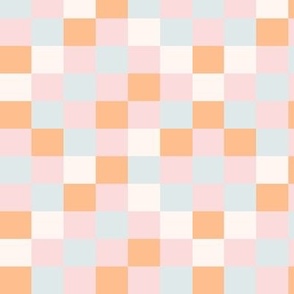 Soft pastel checkers in cream, pink, grey, teal, beige // Small