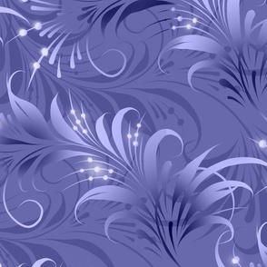 (M) Very Peri purple-blue periwinkle Freehand Folk Floral in monochrome / medium scale / Pantone Colore Of The Year 2022