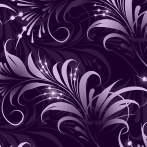 (medium) Deep Purple and Lilac Freehand Folk Floral in monochromatic / medium scale 