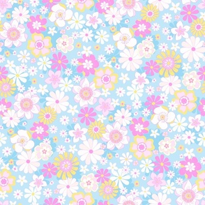 Retro blooms Candy Pink blue by Jac Slade