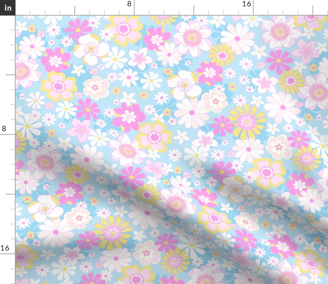 Retro blooms Candy Pink blue by Jac Slade