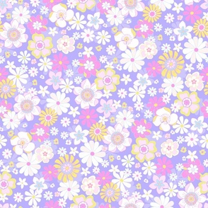 Retro blooms candy pink periwinkle blue by Jac Slade