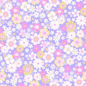 Retro blooms Pink periwinkle blue by Jac Slade