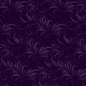 (medium) Deep Purple Freehand Folk Floral in monochrome / medium scale / barely visible