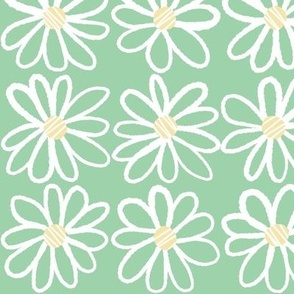 540 - Daisy grid in teal green, buttery yellow and off white - large scale for spring and Easter crafts, home decor and summer apparel.