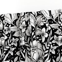  Peonies damask large scale , wallpaper art nouveau  black