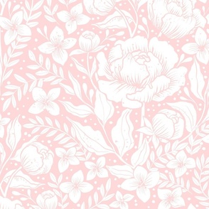  Peonies damask large scale , wallpaper art nouveau - blush pink