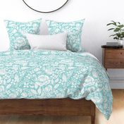  Peonies damask large scale , wallpaper art nouveau - turquoise