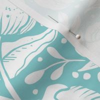  Peonies damask large scale , wallpaper art nouveau - turquoise