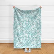  Peonies damask large scale , wallpaper art nouveau - turquoise