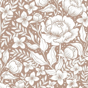 Peonies damask large scale , wallpaper art nouveau - nougat