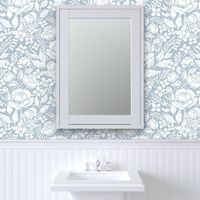 Peonies damask large scale , wallpaper art nouveau - pastel blue