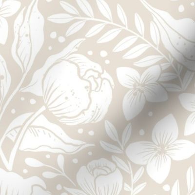 Peonies -neutral botanical Art Nouveau large scale Victorian wallpaper