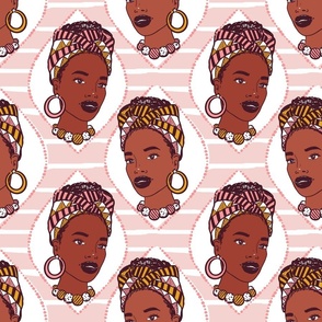 African American black women with headbands blush pink