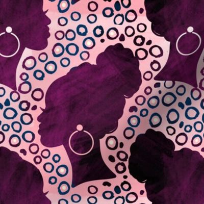  African American woman with dotted circles pink and purple